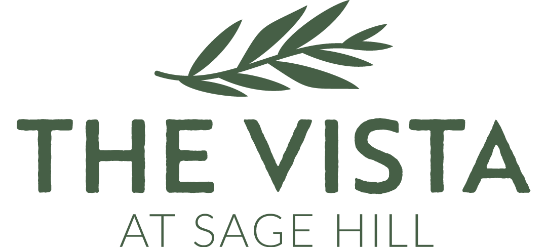 The Vista at Sage Hill logo with a stylized branch and leaves.